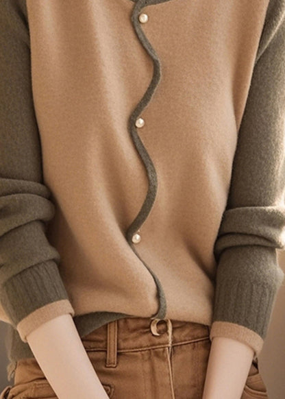 Cardigans en laine à boutons et col rond, colorblock, élégants, printemps TO044