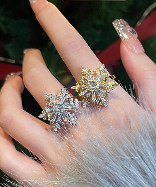 Stilvolle Kupfer Zirkon Schneeflocke Zwei Stück Set Ringe TS015