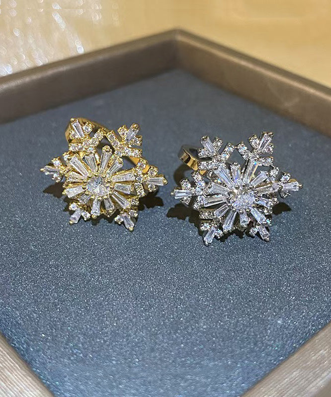 Stilvolle Kupfer Zirkon Schneeflocke Zwei Stück Set Ringe TS015