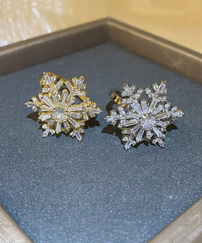 Stilvolle Kupfer Zirkon Schneeflocke Zwei Stück Set Ringe TS015