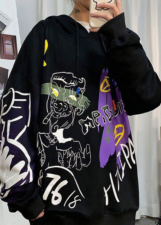 Sweat à capuche élégant en coton gris foncé pour homme, coupe ample, motif graphique, automne EQ007