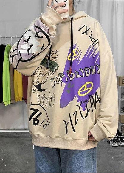 Sweat à capuche élégant en coton gris foncé pour homme, coupe ample, motif graphique, automne EQ007