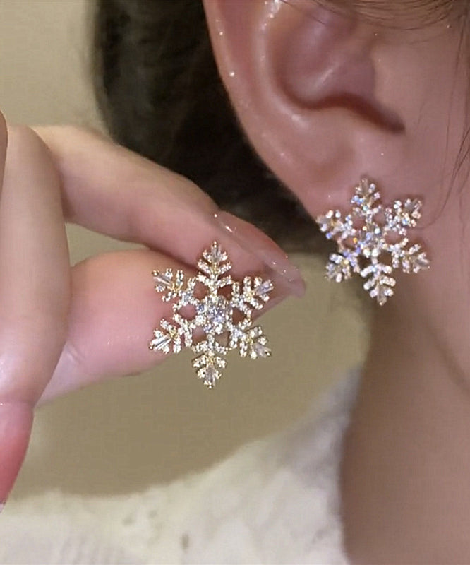 Stylish Gold Alloy Zircon Snowflake Stud Earrings TS004