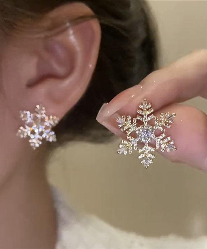 Stylish Gold Alloy Zircon Snowflake Stud Earrings TS004