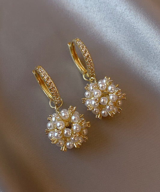 Zircon Copper Pearl Crystal Stylish Earrings Gold Alloy Drop