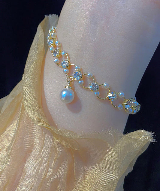 Bracelet élégant en alliage de cuivre doré et perles de zircone TX033