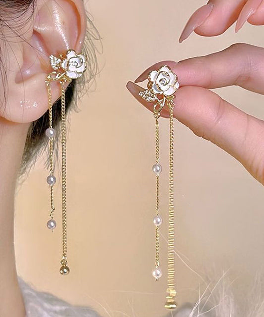 Overgild Tassel Gold Pearl Copper Floral Drop Chain Stylish