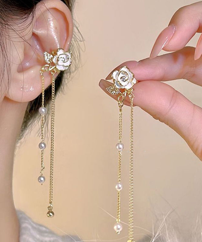 Overgild Tassel Gold Pearl Copper Floral Drop Chain Stylish