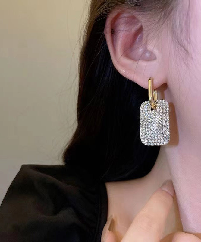 Boucles d'oreilles créoles carrées élégantes en or, cuivre et zircon