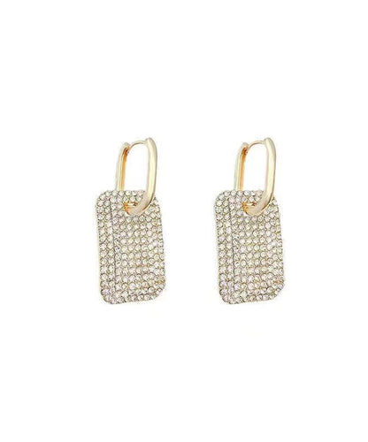 Boucles d'oreilles créoles carrées élégantes en or, cuivre et zircon