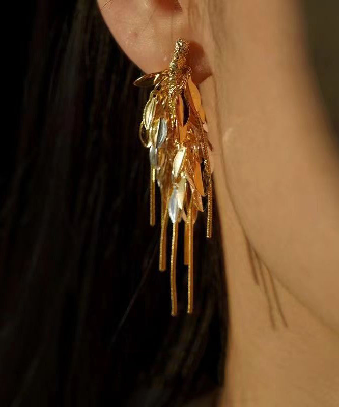 Stylish Gold Sterling Silver Overgild Ear Of Wheat Tassel Drop Earrings QQ061