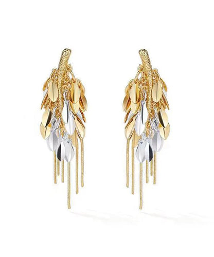 Stylish Gold Sterling Silver Overgild Ear Of Wheat Tassel Drop Earrings QQ061