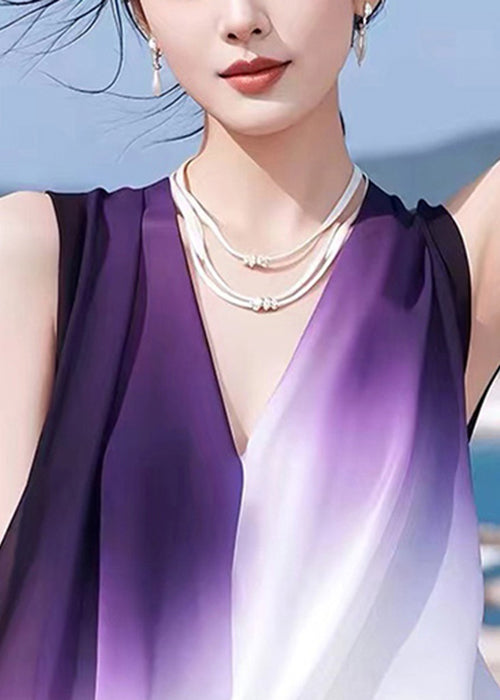 Débardeur sans manches à col en V dégradé en mousseline de soie élégant patchwork de couleurs