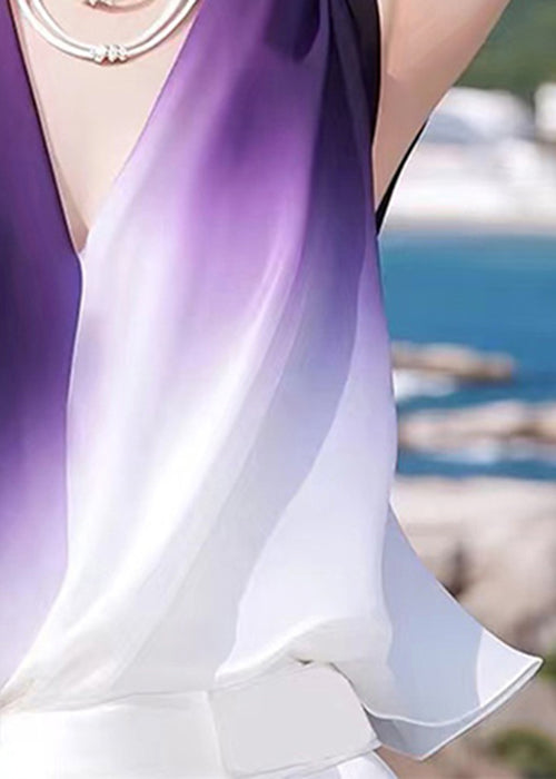 Débardeur sans manches à col en V dégradé en mousseline de soie élégant patchwork de couleurs