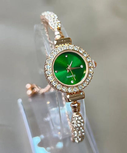 Montres élégantes en alliage de zircon vert avec mouvement à quartz
