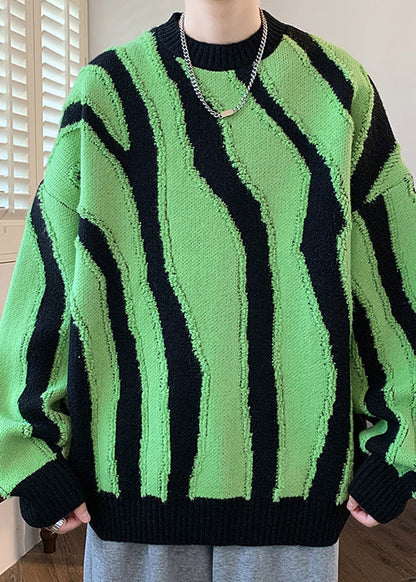 Pull en tricot vert élégant à col rond pour homme, design original, hiver RC023