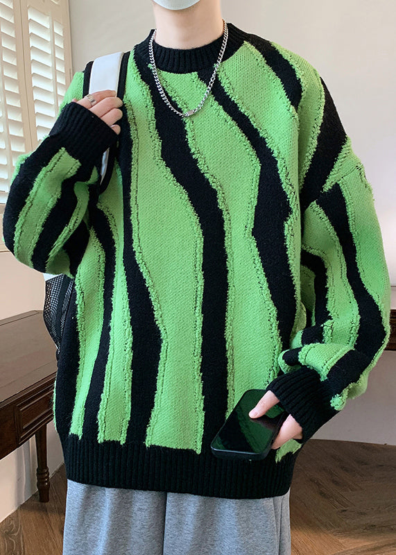 Pull en tricot vert élégant à col rond pour homme, design original, hiver RC023