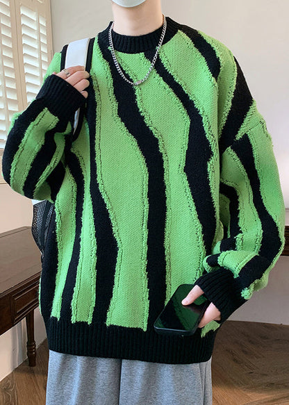 Pull en tricot vert élégant à col rond pour homme, design original, hiver RC023