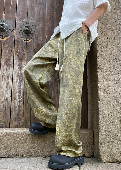 Elastische Sommer Grün Männer Hosen Druck Seide Taille Stilvolle
