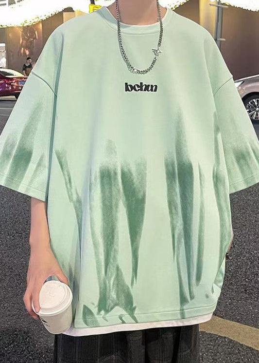 Hemden Herren Grün Patchwork Krawatte Baumwolle Halbarm Stilvolle T Dye