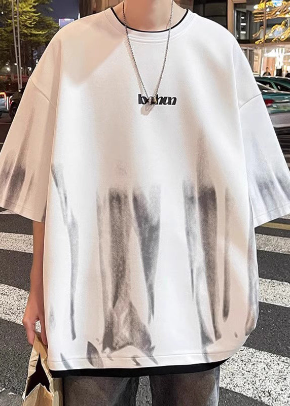 Hemden Herren Grün Patchwork Krawatte Baumwolle Halbarm Stilvolle T Dye