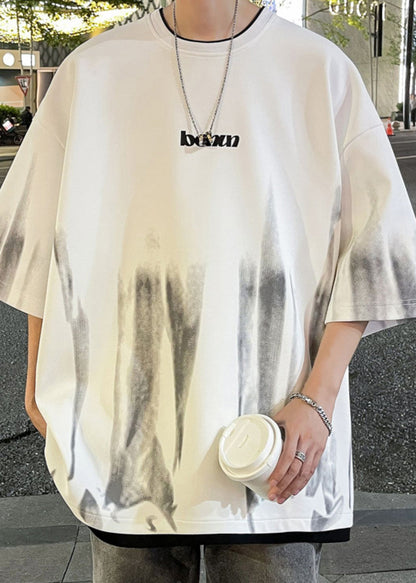 Hemden Herren Grün Patchwork Krawatte Baumwolle Halbarm Stilvolle T Dye