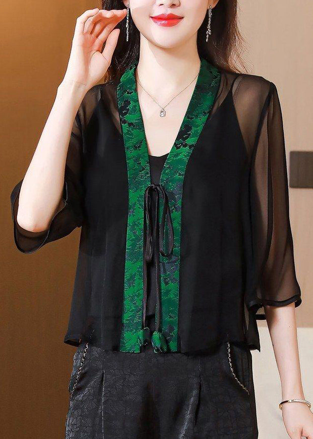 Print UPF Half Waist Green V Coat Tulle Tie 50+ Neck Stylish