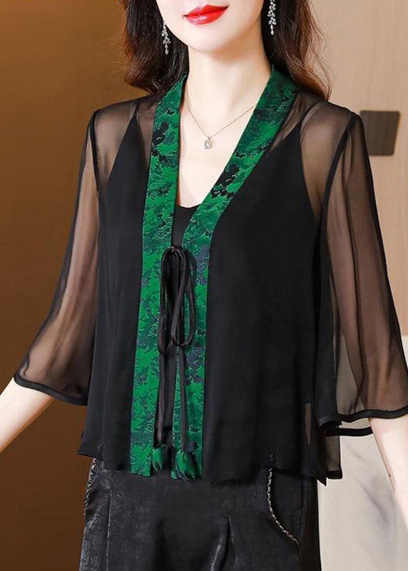 Print UPF Half Waist Green V Coat Tulle Tie 50+ Neck Stylish