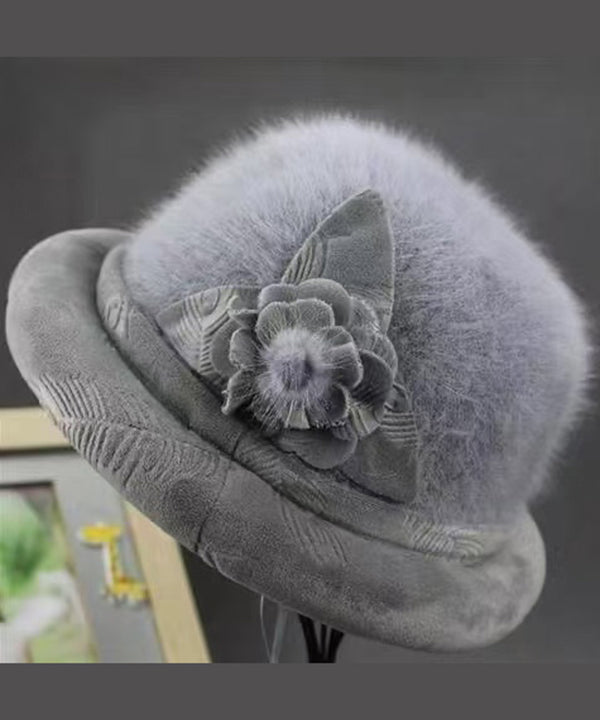 Chapeau bob en laine gris à motif floral « The Rabbit » RB051