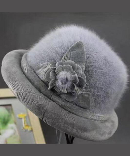 Chapeau bob en laine gris à motif floral « The Rabbit » RB051