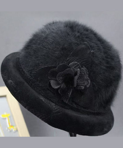Chapeau bob en laine gris à motif floral « The Rabbit » RB051