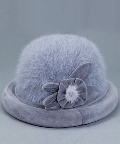 Chapeau bob en laine gris à motif floral « The Rabbit » RB051