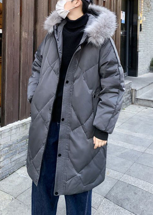 Stilvolle graue Pelzkragentaschen Entendaunen Männer Daunenmäntel Winter RJ015