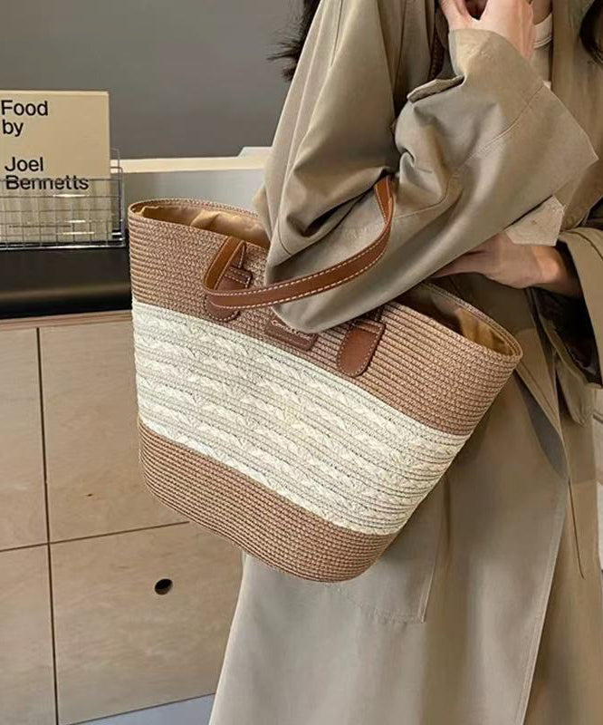 Khakifarbene, gewebte Stroh-Schultertasche, langlebig, stilvoll, große Kapazität