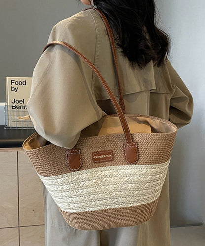 Khakifarbene, gewebte Stroh-Schultertasche, langlebig, stilvoll, große Kapazität