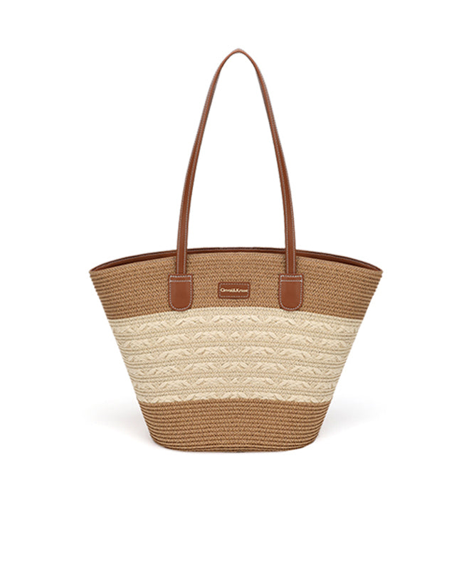Khakifarbene, gewebte Stroh-Schultertasche, langlebig, stilvoll, große Kapazität