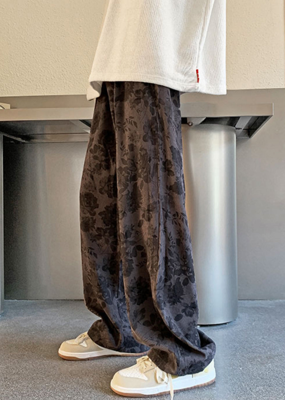 Pantalon élégant en velours côtelé à taille élastique pour homme, kaki