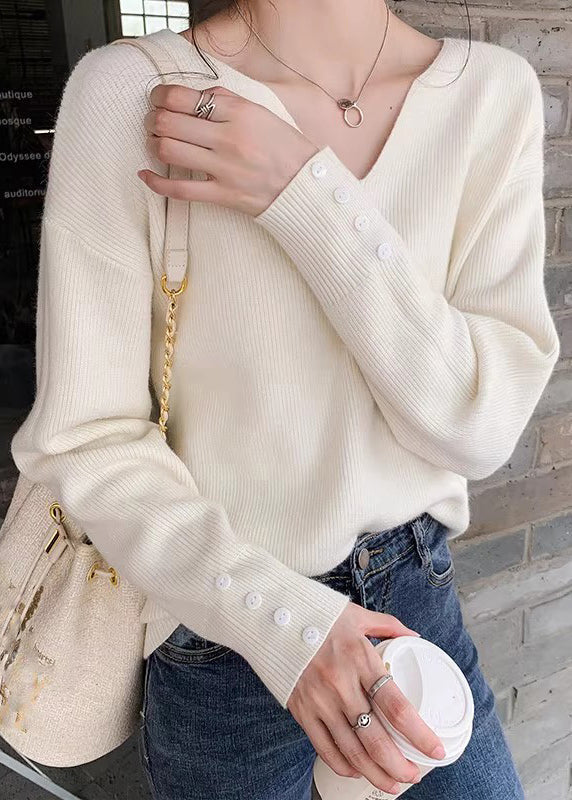 Stilvoller Khaki V-Ausschnitt Solid Strickpullover Frühling TF002