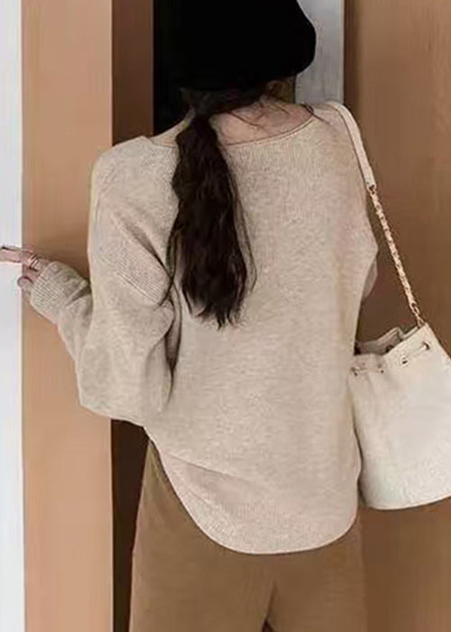 Stilvoller Khaki V-Ausschnitt Solid Strickpullover Frühling TF002