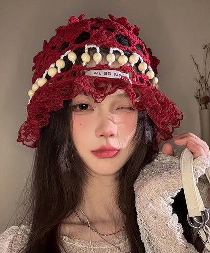 Lace Knit Patchwork Bucket Out Mulberry Hollow Stylish Hat