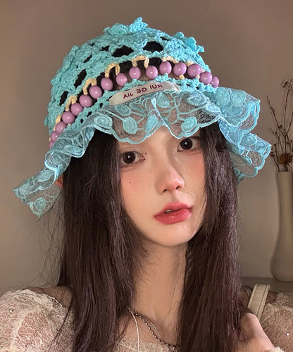 Lace Knit Patchwork Bucket Out Mulberry Hollow Stylish Hat