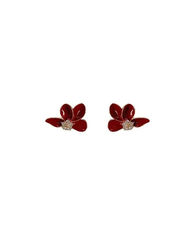 Boucles d'oreilles à tige asymétriques en argent sterling avec zircons surdorés et motif floral ZZ036