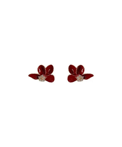 Boucles d'oreilles à tige asymétriques en argent sterling avec zircons surdorés et motif floral ZZ036