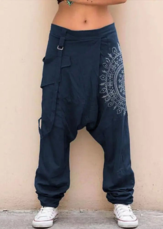 Original Pants Stylish Plaid Cotton Design Harem Navy Summer Mens