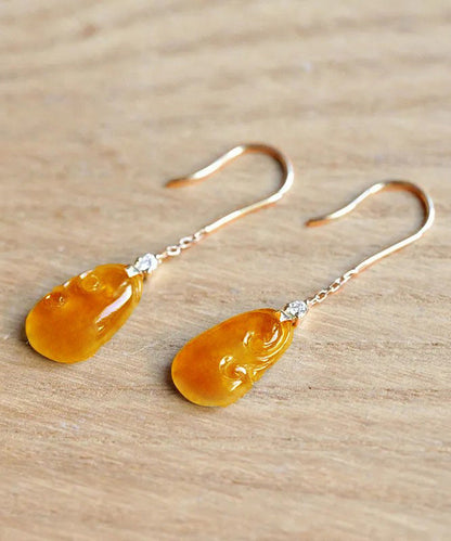 Stylish Orange Sterling Silver Overgild Jade Drop Earrings AC1048