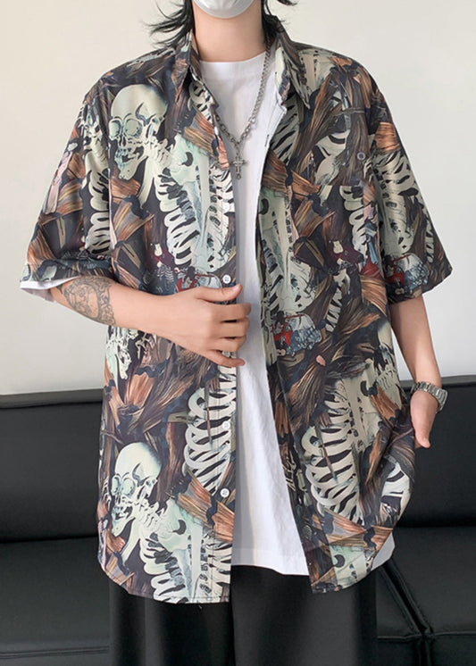 Pan Herren Hemden Stilvolle Kragen Taschen Halb Peter Baumwolle