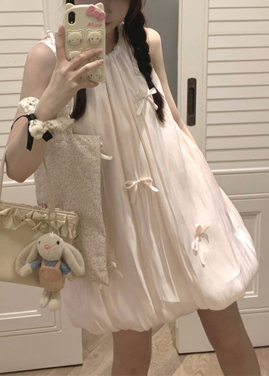 Baumwollkleid mit mittlerer Schleife, stilvoll, ärmellos, Spitze, Pink
