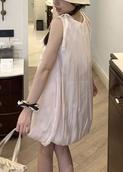 Baumwollkleid mit mittlerer Schleife, stilvoll, ärmellos, Spitze, Pink