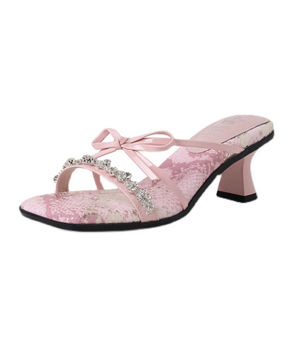 Zirkon Schleife Slide Stilvolle Sandalen Heels Chunky Pink Splicing