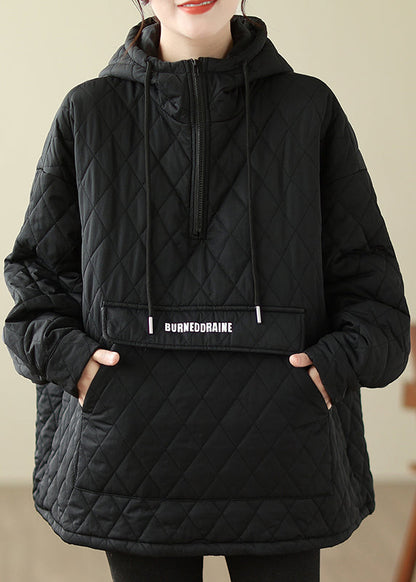 Pull à capuche élégant en coton fin avec poches noires, grande taille, printemps TI005